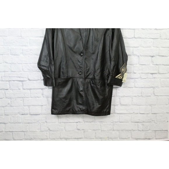 NWT! Carlo Amboldi Black Genuine Leather Long Shafmaster Coat Jacket M - Picture 6 of 9
